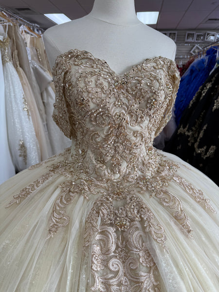 Mary’s Bridal MQ2136 in Champagne with Gold sz 8