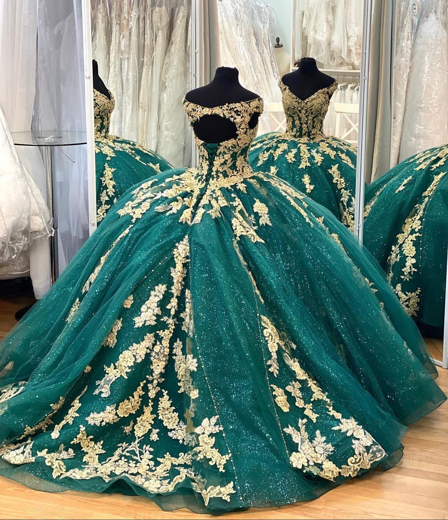 Morilee 34064 Emerald/gold size 8