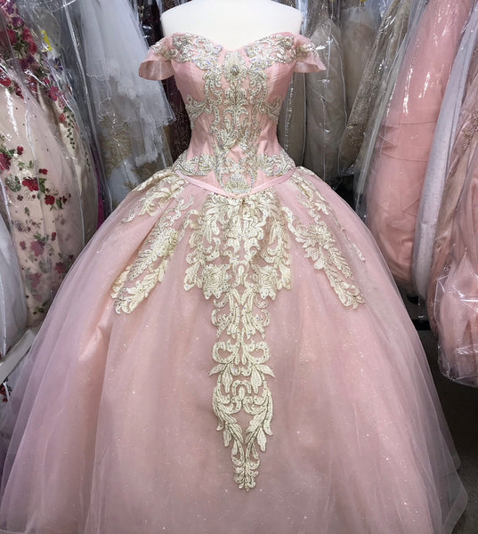 LA Glitter Charro dress is Blush with Gold size 8