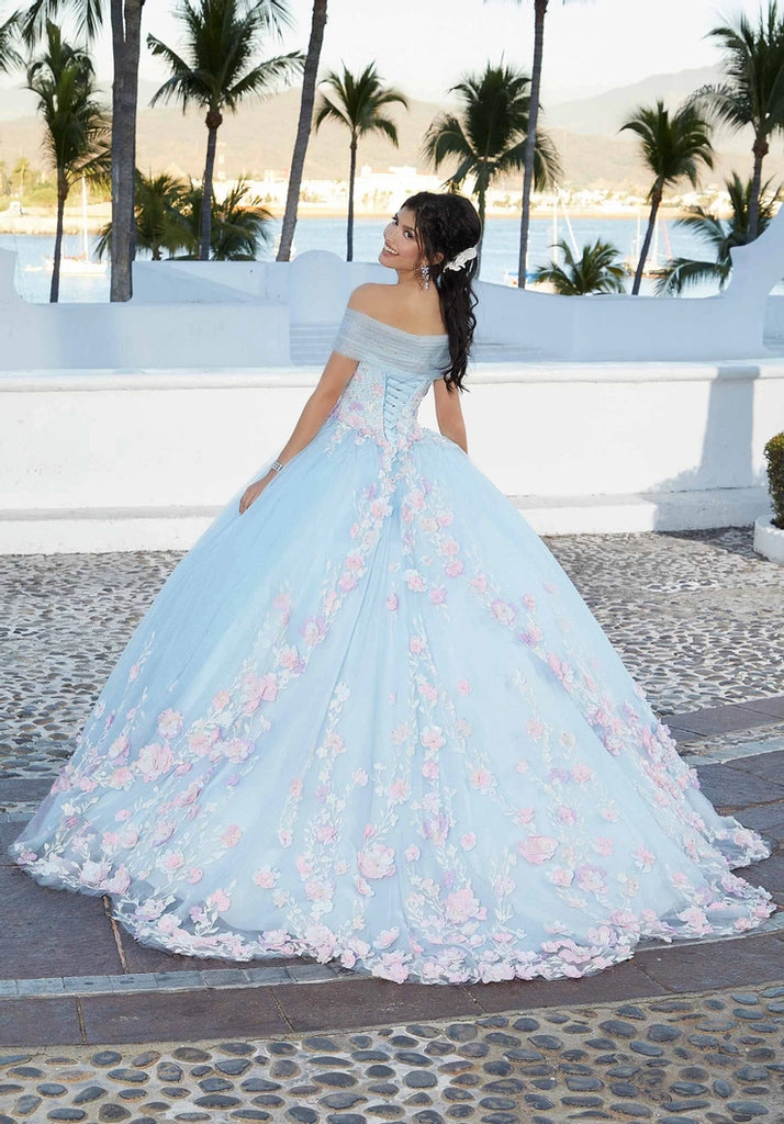 Morilee Quinceañera style #60165 in light blue with pink details size 10
