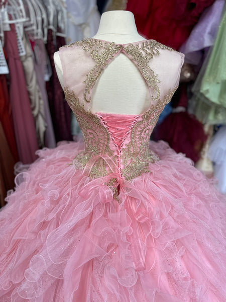 Quinceanera Collection style #26835 in pink with gold in size 12