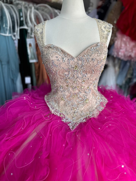 Morilee Quinceanera dress 89054 in Fuchsia and nude size 10