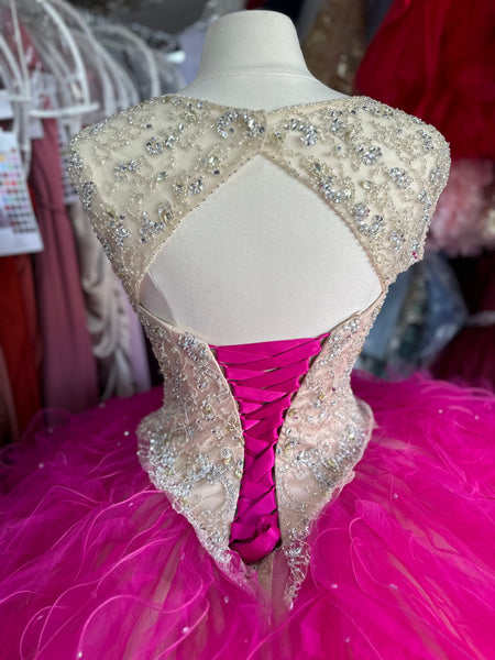 Morilee Quinceanera dress 89054 in Fuchsia and nude size 10