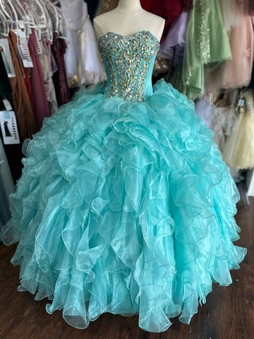 Mary's Bridal 4T105 in Aqua size 10